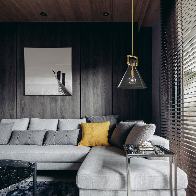 Postmodern Brass Pendant Light With Clear Glass Shade - Dome/Globe/Cone Design 12’/12.5’/14’ Wide