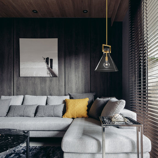 Postmodern Brass Pendant Light With Clear Glass Shade - Dome/Globe/Cone Design 12’/12.5’/14’ Wide