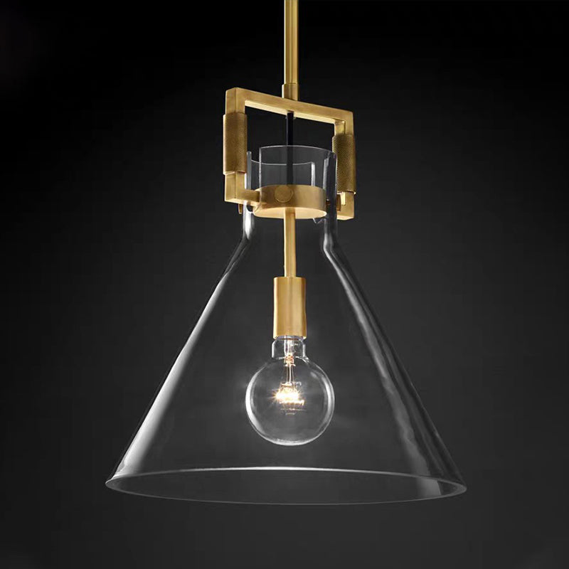 Postmodern Brass Pendant Light With Clear Glass Shade - Dome/Globe/Cone Design 12’/12.5’/14’ Wide