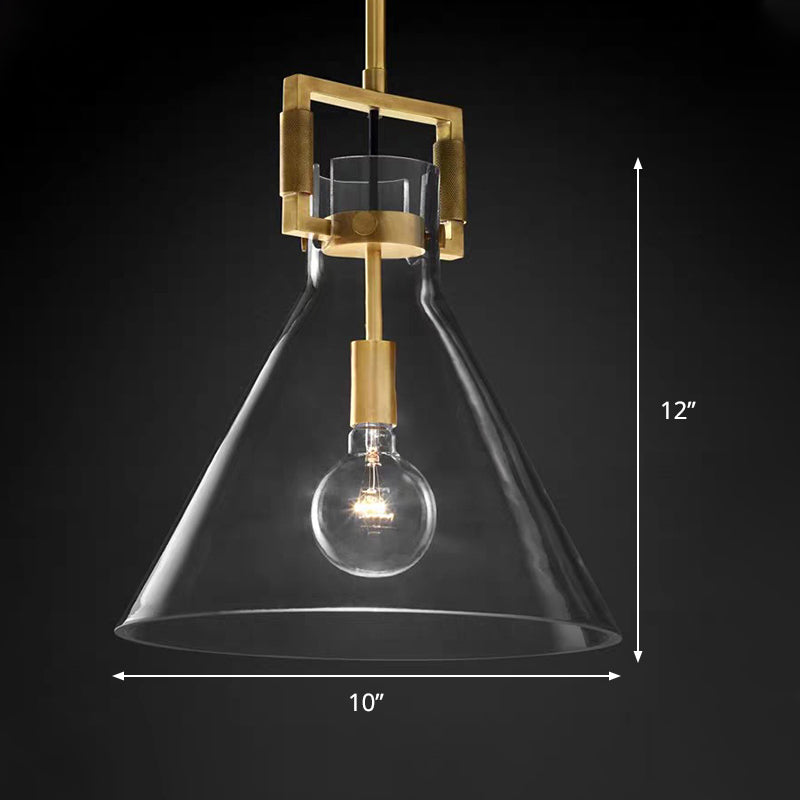 Postmodern Brass Pendant Light With Clear Glass Shade - Dome/Globe/Cone Design 12’/12.5’/14’ Wide