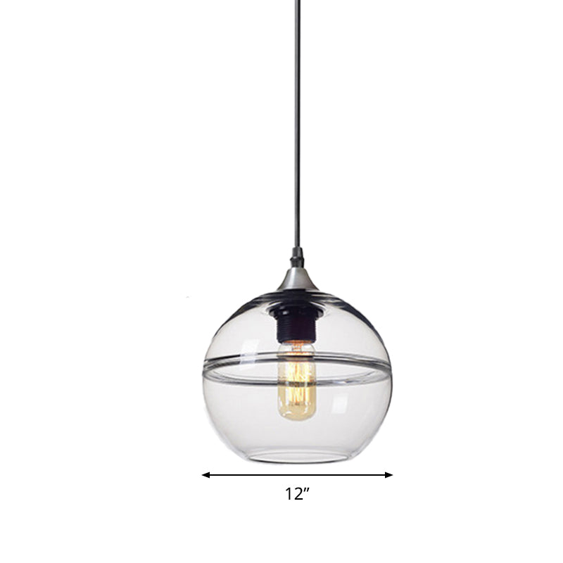 Modern Blue/Clear Glass Globe Pendant Dining Room Light - 1 Head 8/10/12 Wide