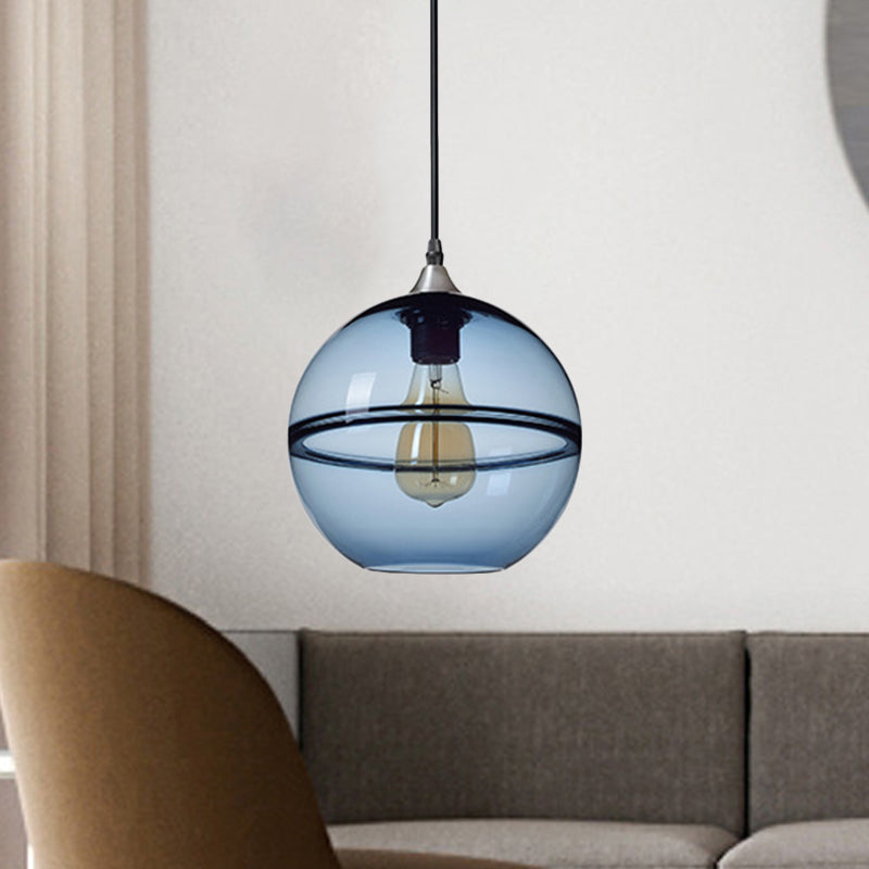 Modern Blue/Clear Glass Pendant Light For Dining Room – 1 Head 8’/10’/12’ Wide