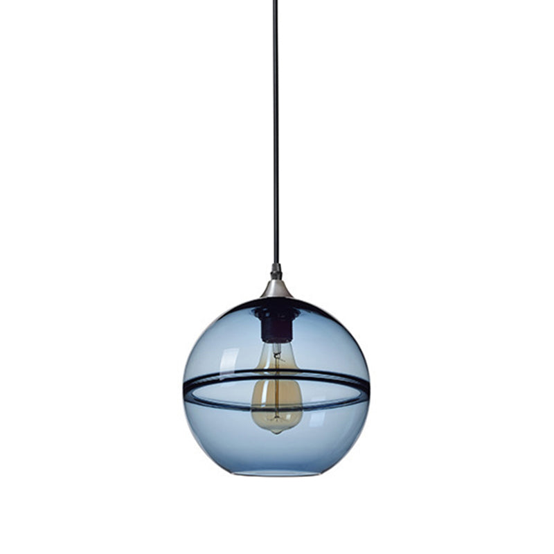 Modern Blue/Clear Glass Pendant Light For Dining Room – 1 Head 8’/10’/12’ Wide