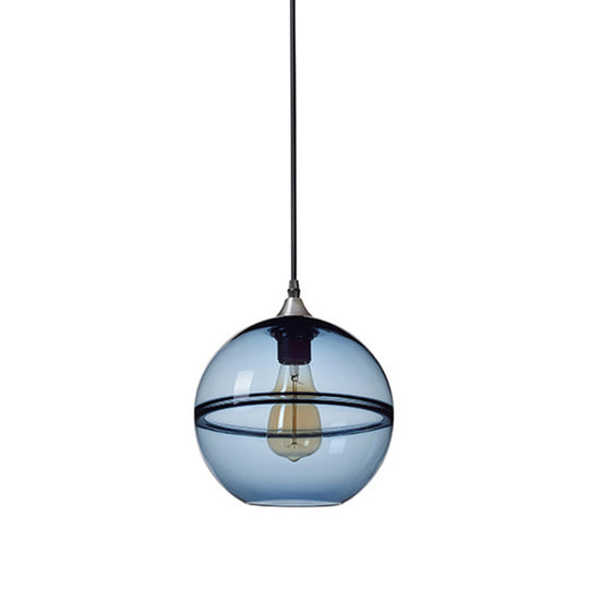 Modern Blue/Clear Glass Globe Pendant Dining Room Light - 1 Head 8/10/12 Wide