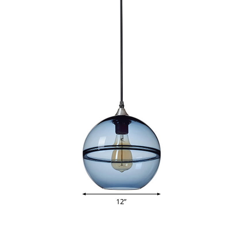 Modern Blue/Clear Glass Pendant Light For Dining Room – 1 Head 8’/10’/12’ Wide