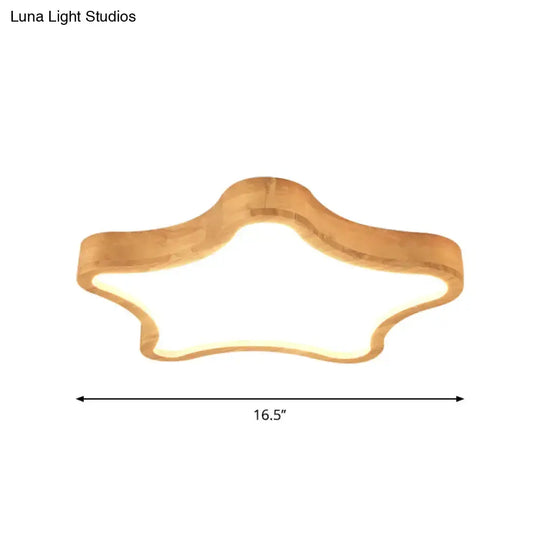 Minimalist Cloud/Star Led Ceiling Light For Children’s Bedroom - Wooden Flush Mount Lamp In Beige