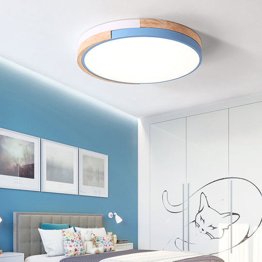 Contemporary Led Metal Circle Flush Light With Acrylic Diffuser In Warm/White - Pink/Yellow/Blue