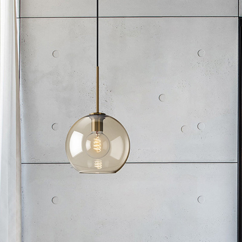 Amber Glass Pendant Light - Modern Brass Hanging Ceiling Fixture (8’/10’/12’ Wide)