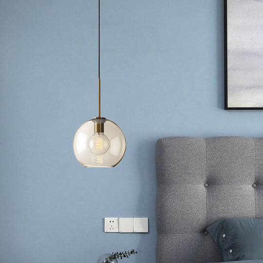 Amber Glass Pendant Light - Modern Brass Hanging Ceiling Fixture (8’/10’/12’ Wide)