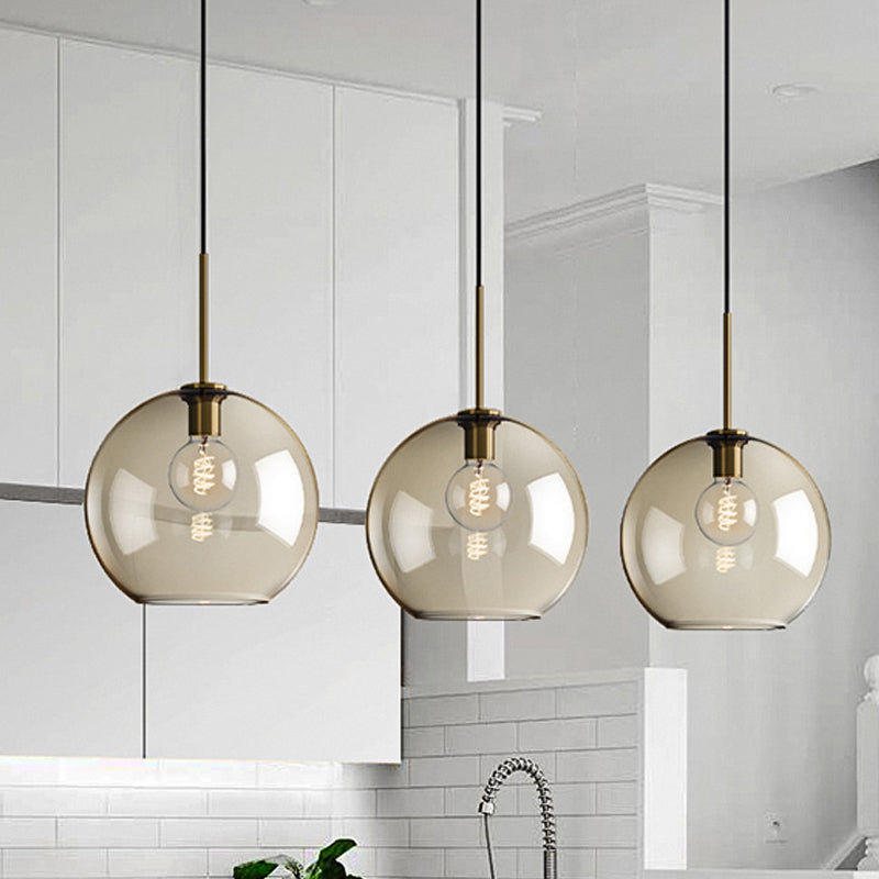 Amber Glass Pendant Light - Modern Brass Hanging Ceiling Fixture (8’/10’/12’ Wide)