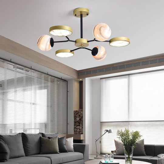 Hand Blown Glass Round Chandelier Light - Contemporary Pendant Lighting Fixture In Gold (6/8 Lights)