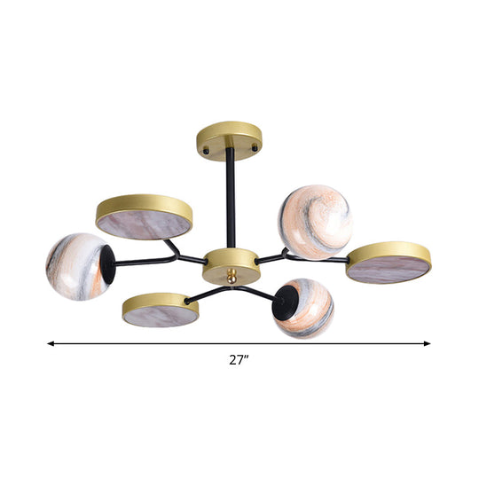 Hand Blown Glass Round Chandelier Light - Contemporary Pendant Lighting Fixture In Gold (6/8 Lights)