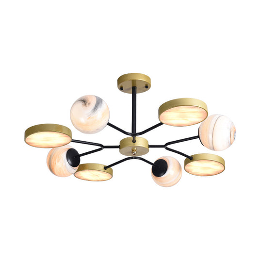 Hand Blown Glass Round Chandelier Light - Contemporary Pendant Lighting Fixture In Gold (6/8 Lights)