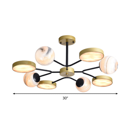 Hand Blown Glass Round Chandelier Light - Contemporary Pendant Lighting Fixture In Gold (6/8 Lights)