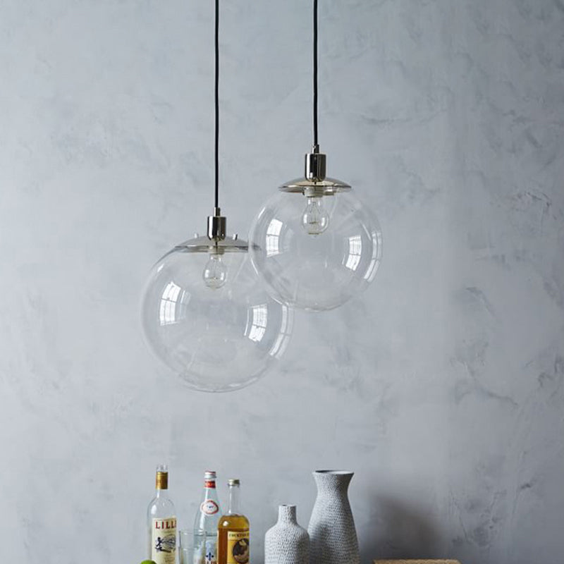 Simple Style Clear Glass Globe Pendant Ceiling Light - Wide 8’/10’/12’ 1 Head Hanging Lamp