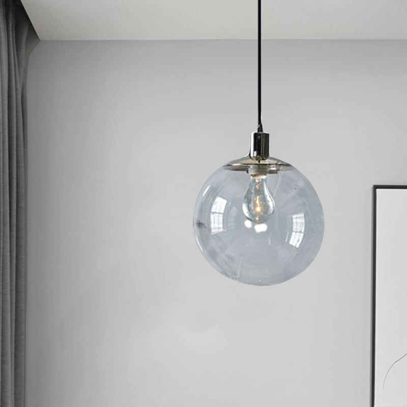 Simple Style Clear Glass Globe Pendant Ceiling Light - Wide 8’/10’/12’ 1 Head Hanging Lamp