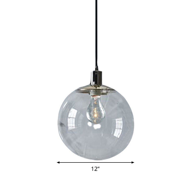 Simple Style Clear Glass Globe Pendant Ceiling Light - Wide 8’/10’/12’ 1 Head Hanging Lamp
