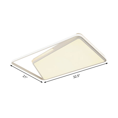 Modern Rectangle Ceiling Mounted Led Flush Light Fixture For Living Room - Black/White With