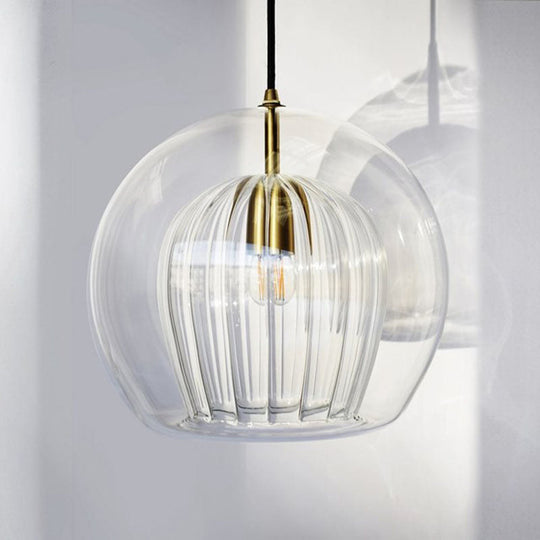 Globe Clear Glass Stairway Pendant Lighting - Nordic Hanging Lamp Kit 1 Head 6’/8’/10’ Wide