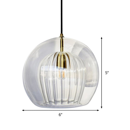 Globe Clear Glass Stairway Pendant Lighting - Nordic Hanging Lamp Kit 1 Head 6’/8’/10’ Wide