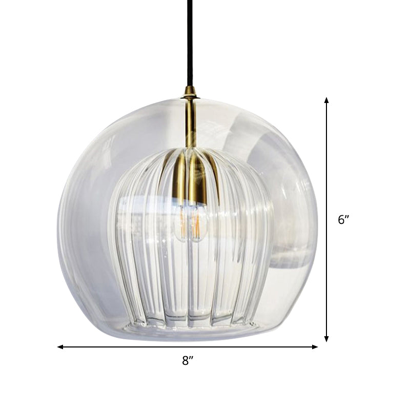 Globe Clear Glass Stairway Pendant Lighting - Nordic Hanging Lamp Kit 1 Head 6’/8’/10’ Wide