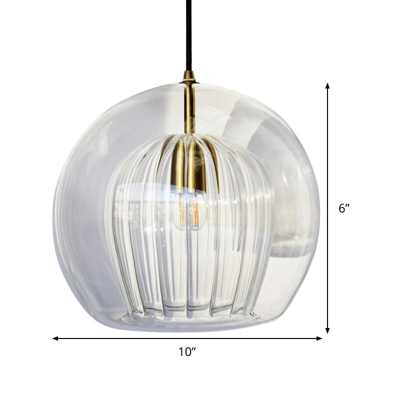 Globe Clear Glass Stairway Pendant Lighting - Nordic Hanging Lamp Kit 1 Head 6’/8’/10’ Wide