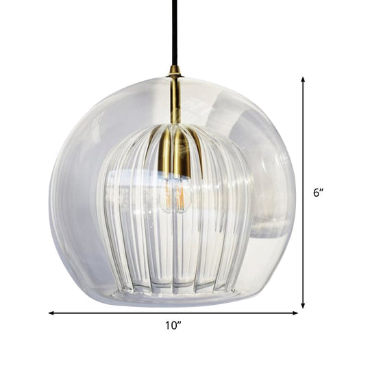 Globe Clear Glass Stairway Pendant Lighting - Nordic Hanging Lamp Kit 1 Head 6’/8’/10’ Wide