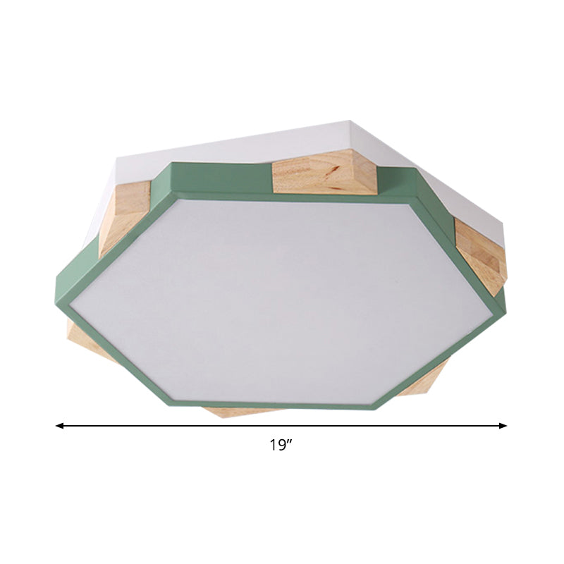 Hexagon Led Flushmount Ceiling Lamp In Pink/Yellow/Blue With Metal Shade Warm/White Light