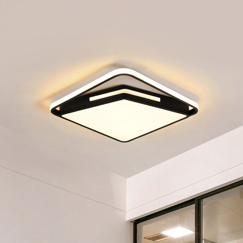 16/19.5 Metal Square Ceiling Mount Light Fixture - Contemporary Black/White Flush In Warm/White/3