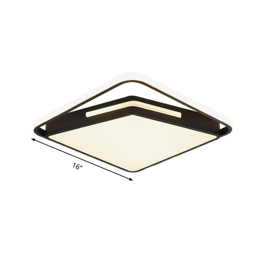 16/19.5 Metal Square Ceiling Mount Light Fixture - Contemporary Black/White Flush In Warm/White/3