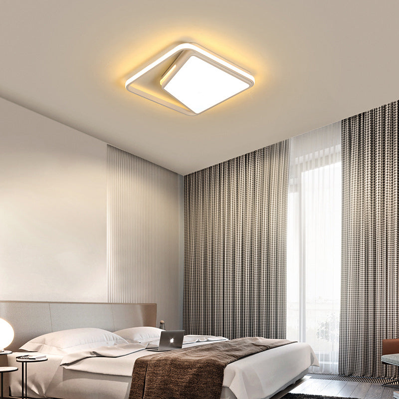 16/19.5 Metal Square Ceiling Mount Light Fixture - Contemporary Black/White Flush In Warm/White/3