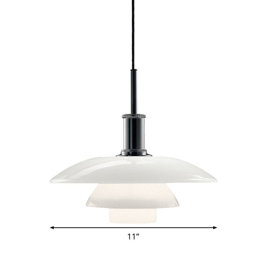 Modernist White Glass 3-Tier Suspension Light With 1 Bulb Hanging Lamp Perfect For Living Room