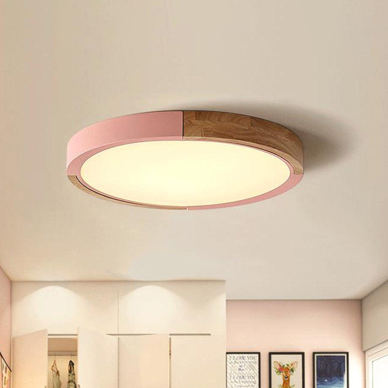 Circular Macaron Led Flush Mount Ceiling Light In 3 Colors And 2 Options 16/19.5 Wide Pink / 16 Warm