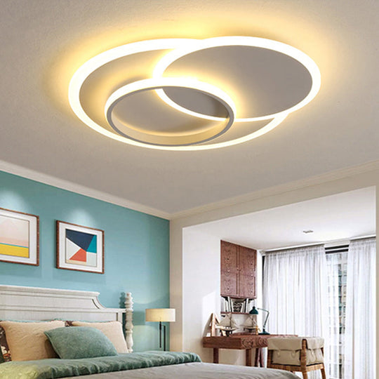 Modern Flush Mount Led Ceiling Lamp For Bedrooms - 19/23 Wide Stepless Dimming Remote Control White