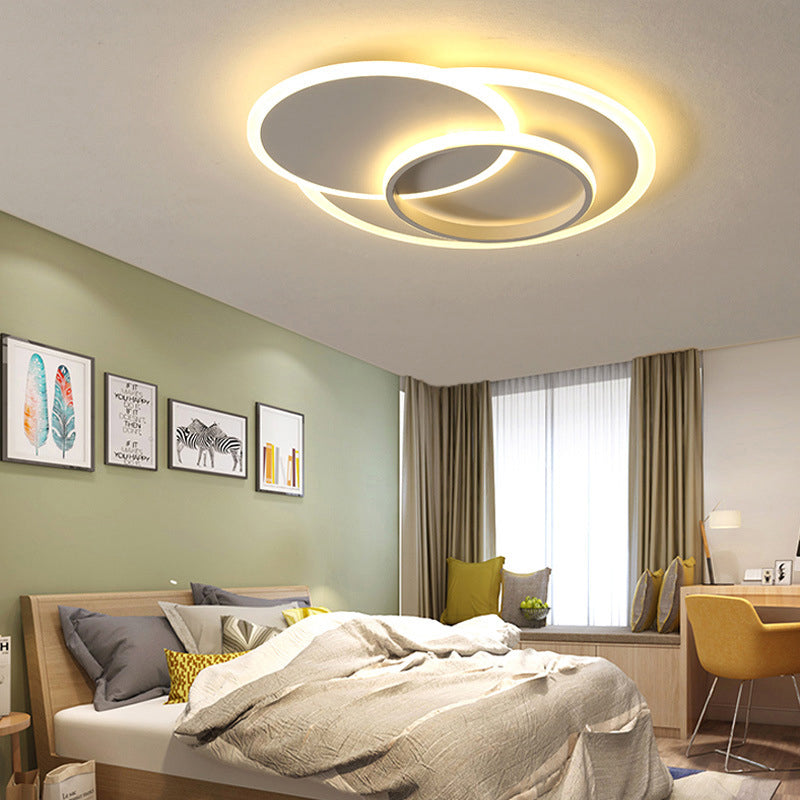 Modern Flush Mount Led Ceiling Lamp For Bedrooms - 19/23 Wide Stepless Dimming Remote Control White