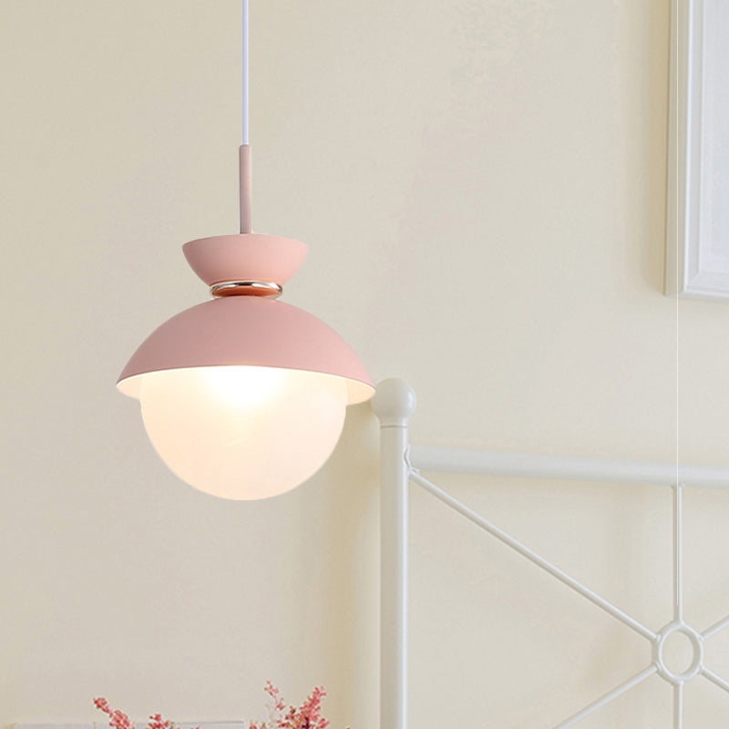 Macaron Metal Pendant Lighting - Flared Design 1-Light Gray/Blue/Pink Dining Room Ceiling Light