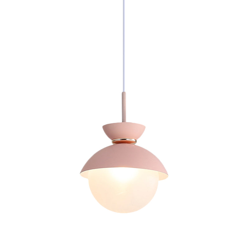 Macaron Metal Pendant Lighting - Flared Design 1-Light Gray/Blue/Pink Dining Room Ceiling Light