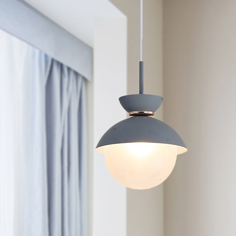 Macaron Metal Pendant Lighting - Flared Design 1-Light Gray/Blue/Pink Dining Room Ceiling Light