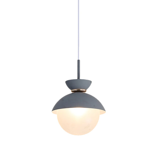 Macaron Metal Pendant Lighting - Flared Design 1-Light Gray/Blue/Pink Dining Room Ceiling Light