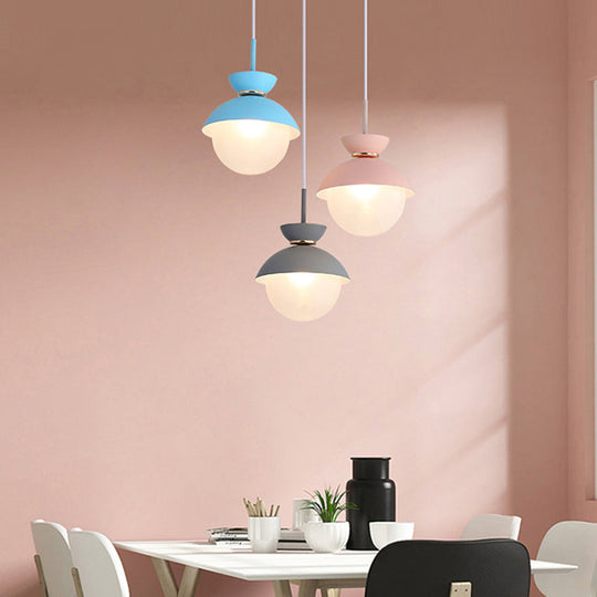 Macaron Metal Pendant Lighting - Flared Design 1-Light Gray/Blue/Pink Dining Room Ceiling Light