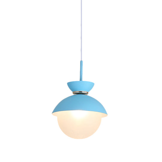 Macaron Metal Pendant Lighting - Flared Design 1-Light Gray/Blue/Pink Dining Room Ceiling Light