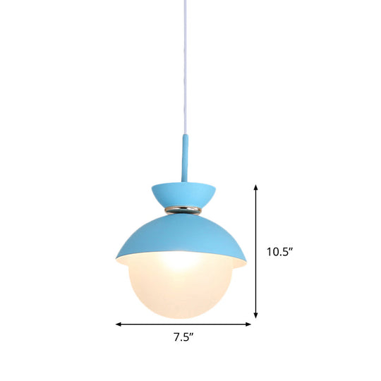 Macaron Metal Pendant Lighting - Flared Design 1-Light Gray/Blue/Pink Dining Room Ceiling Light