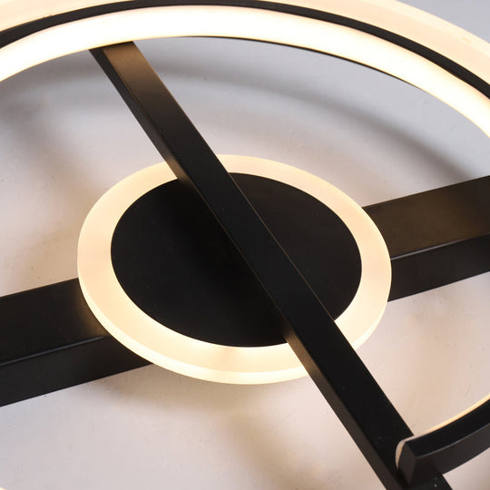 Contemporary Circle Acrylic Ceiling Mounted Led Flush Light - 16’/19.5’ Wide Black/White