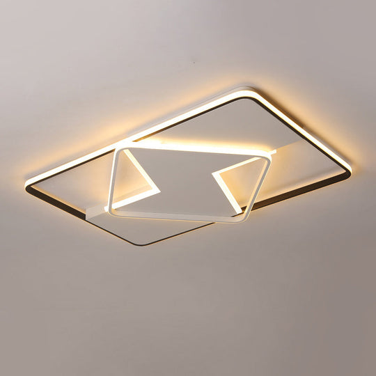 Modern Geometric Flush Mount Led Light Fixture In Black And White Acrylic Warm/White Lighting