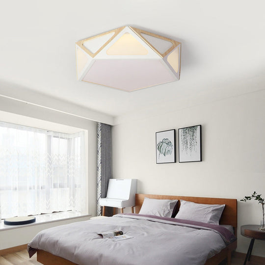 Modern Geometric Flush Light: Acrylic White/Pink/Yellow Led Ceiling Fixture Warm/White Light