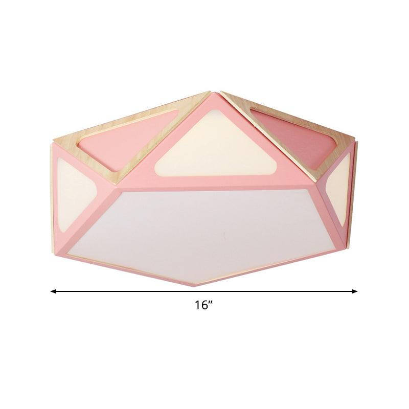 Modern Geometric Flush Light: Acrylic White/Pink/Yellow Led Ceiling Fixture Warm/White Light 16/19.5