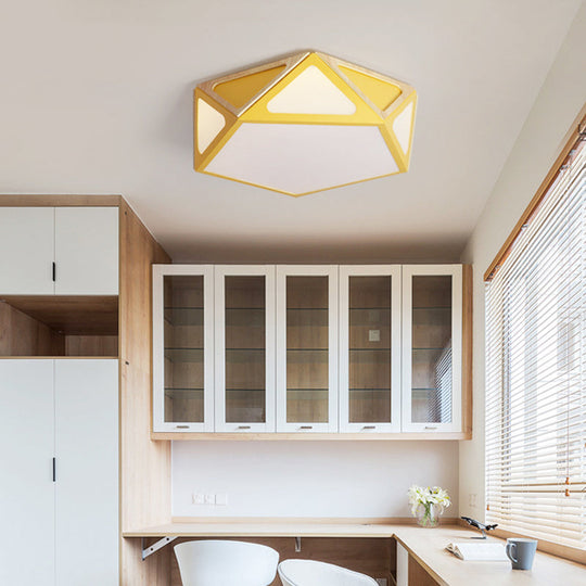 Modern Geometric Flush Light: Acrylic White/Pink/Yellow Led Ceiling Fixture Warm/White Light 16/19.5
