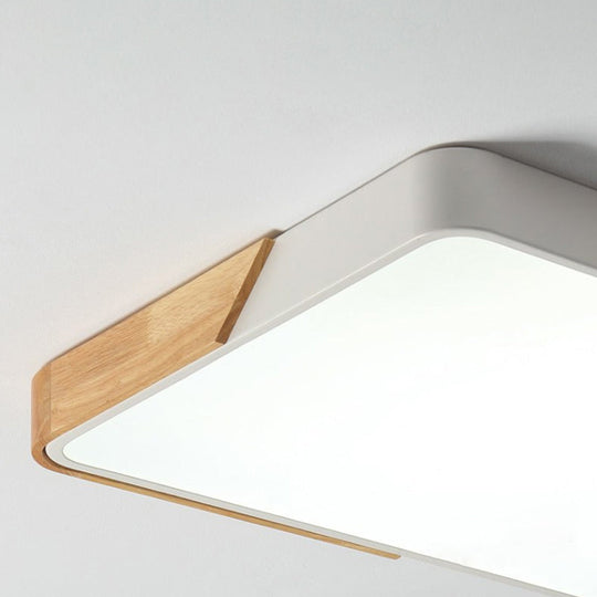 Modern Metal Flush Light: Rectangle Macaron Led Ceiling Fixture (White/Pink) With Acrylic Diffuser