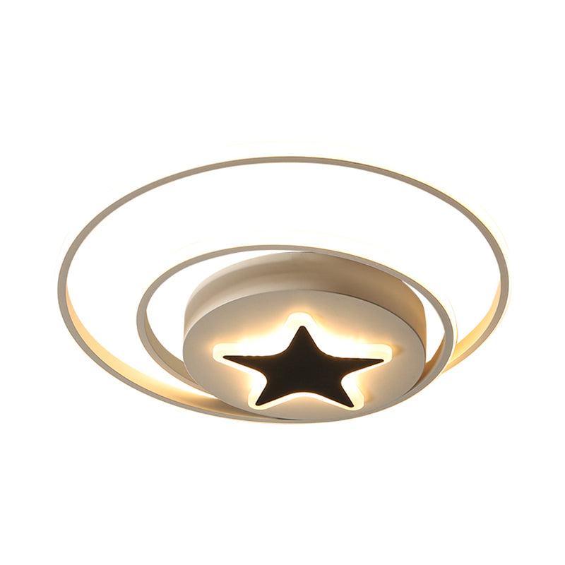 Contemporary Circle Acrylic Ceiling Fixture - Black/White Led Flush Mount 16’/19.5’ Wide White