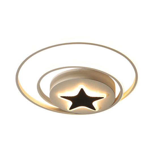 Contemporary Circle Acrylic Ceiling Fixture - Black/White Led Flush Mount 16’/19.5’ Wide White